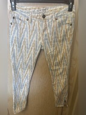 Free People Womens Zig Zag Zipper Crop Skinny Denim Jeans Beige Blue Brown Sz 26